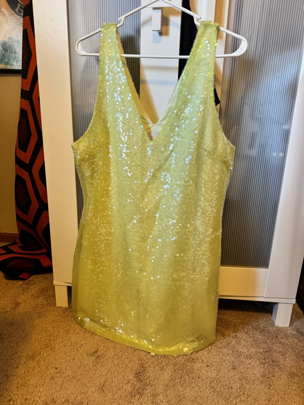 Sequin V-Neck Shift Dress in Mint Green
